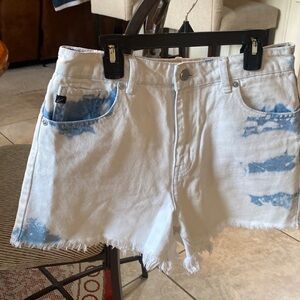 Kan Can High Rise Cotton Ladies Shorts White & Blue Tie Dyed - Size 7/27